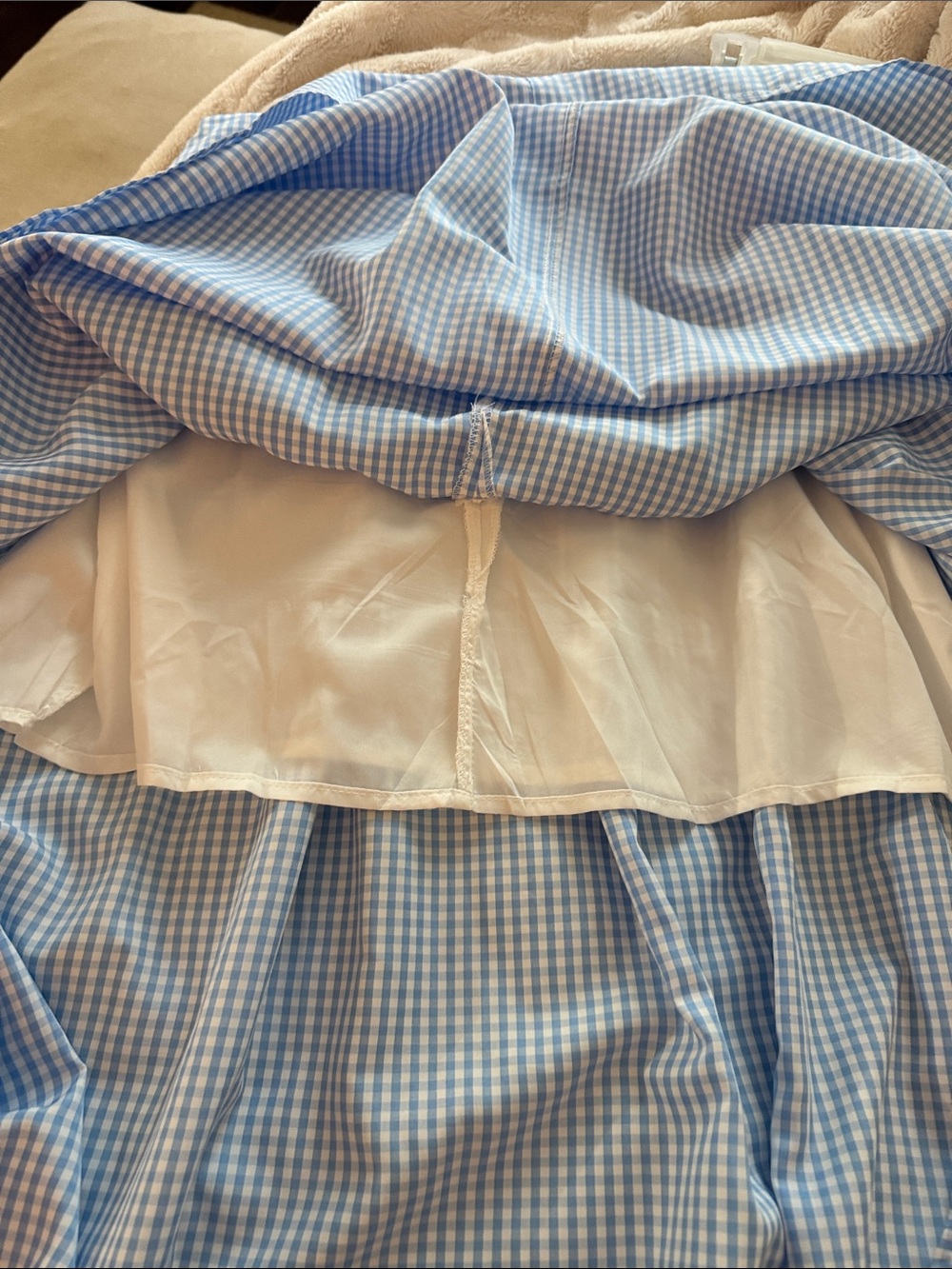 Light Blue Gingham Tiered Midi Skirt - Picture 7 of 8